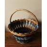 Panier Corbeille Bois anse ronde vintage tressage bleu noir