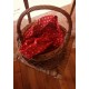Panier vintage osier tressé tissu rouge pois