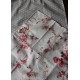 Un lot de 4 serviettes de table gris bleu Pois Fleurs roses