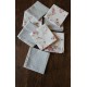 Un lot de 8 serviettes de table gris bleu Pois Fleurs roses