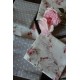 Un lot de 6 serviettes de table gris bleu Pois Fleurs roses