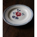 Plat rond Grande assiette Digoin Sarreguemines Rose rouge bleu Magali Art Deco