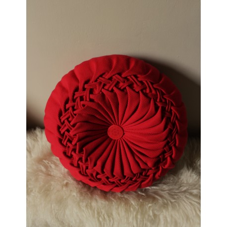 Coussin rond rouge tressé vintage