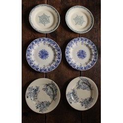 Un Lot de 6 petites assiettes dessert terre de fer bleu Lunéville Salins Guirlande