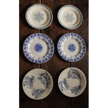 Un Lot de 6 petites assiettes dessert terre de fer bleu Lunéville Salins Guirlande