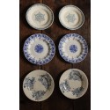 Un Lot de 6 petites assiettes dessert terre de fer bleu Lunéville Salins Guirlande