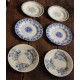 Un Lot de 6 petites assiettes dessert terre de fer bleu Lunéville Salins Guirlande