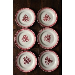 Un lot de 6 assiettes plates Marsac rouge Digoin Sarreguemines