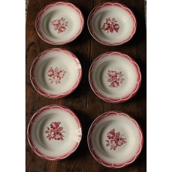 Lot de 6 assiettes creuses Marsac rouge Digoin Sarreguemines