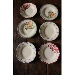 Lot 6 assiettes creuses dépareillé Odile Bourgogne bleu Digoin Sarreguemines