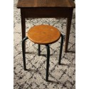 Tabouret industriel écolier assise ronde bois