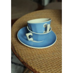 Un Lot 2 tasses à café + 1 soucoupe bleu Villeroy Boch