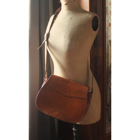 Sac cuir vintage besace bandoulière camel