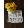 Dessous de plat bois stratifié fleurs jaune vert bleu Vintage