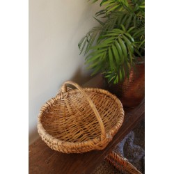 Panier artisanal osier clair ovale anse ronde vintage
