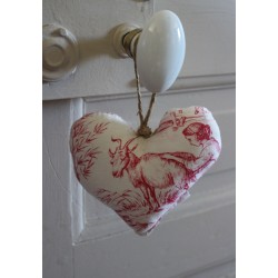 Coeur Toile de Jouy ancienne Rose garance