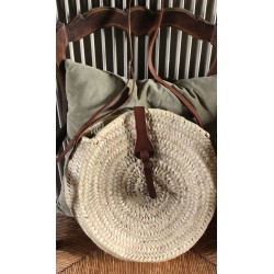 Sac osier souple Cabas rond palmier anse cuir