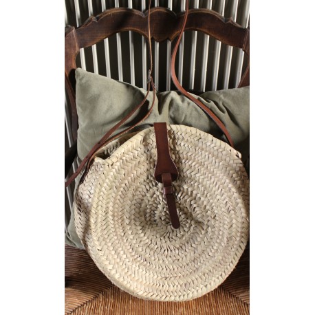 Sac osier souple Cabas rond palmier anse cuir