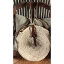 Sac osier souple Cabas rond palmier anse cuir