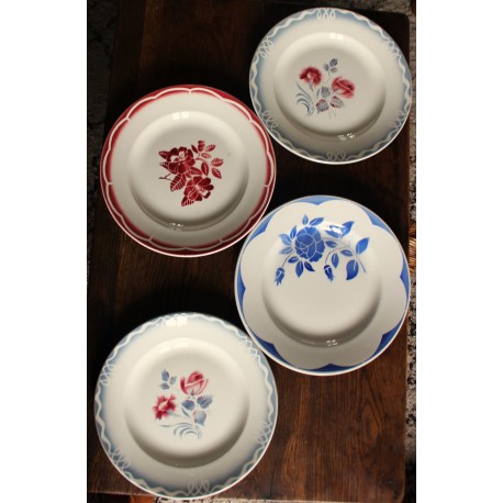 Un lot de 4 grands plats ronds assiettes dépareillé Digoin Sarreguemines
