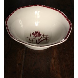 Grand saladier Sylvia Digoin Sarreguemines fleur rouge Art Deco