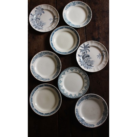 Un lot de 8 assiettes Plates Terre de Fer bleu Marcel Alésia Exotique Longchamp