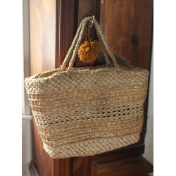 Cabas Panier vannerie souple deux anses à main vintage