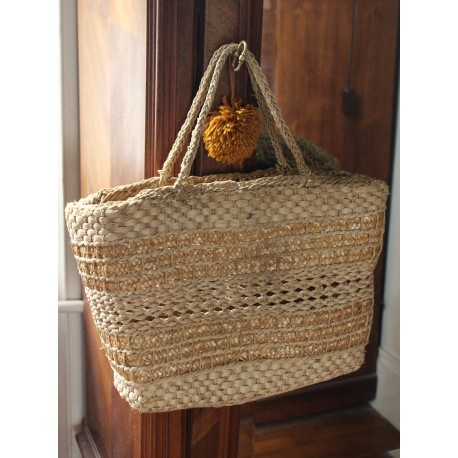 Cabas Panier vannerie souple deux anses à main vintage