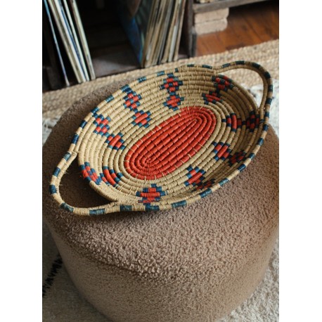 Plateau ovale souple vannerie vintage couleurs