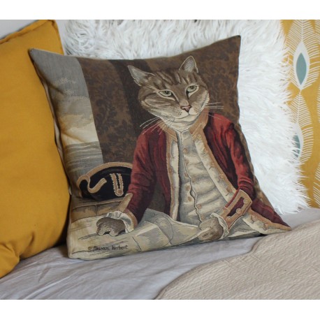 Housse de coussin Tapisserie Velours Chat Bourgeois