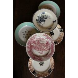 6 assiettes plates dépareillé Terre de fer bleu Anglais rose Roscoff orange Malmaison vert