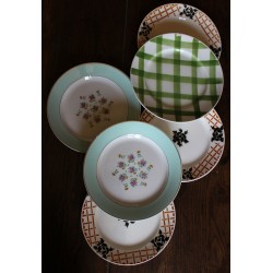6 assiettes plates dépareillé Ecossais Malmaison vert Roscoff Badonviller