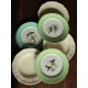 6 assiettes plates dépareillé Ecru Vert Oiseaux Lunéville Badonviller Sarreguemines