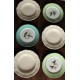 6 assiettes plates dépareillé Ecru Vert Oiseaux Lunéville Badonviller Sarreguemines