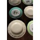 6 assiettes plates dépareillé Ecru Vert Oiseaux Lunéville Badonviller Sarreguemines