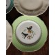 6 assiettes plates dépareillé Ecru Vert Oiseaux Lunéville Badonviller Sarreguemines