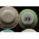 6 assiettes plates dépareillé Ecru Vert Oiseaux Lunéville Badonviller Sarreguemines
