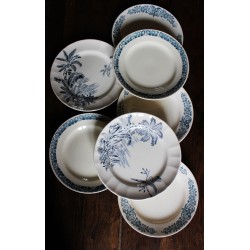 Un Lot de 7 assiettes Plates Terre de Fer bleu Marcel Alésia Exotique Longchamp