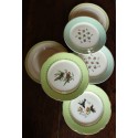 6 assiettes plates dépareillé Vert Lunéville Moulin des loups Oiseaux Fleurs