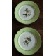 6 assiettes plates dépareillé Vert Lunéville Moulin des loups Oiseaux Fleurs