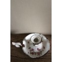 Bougeoir Rat de cave tôle émaillée blanc fleurs roses vintage
