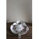 Bougeoir Rat de cave tôle émaillée blanc fleurs roses vintage