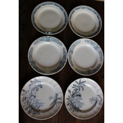 6 assiettes Plates Terre de Fer bleu Marcel Alésia Exotique Longchamp
