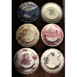 6 assiettes plates dépareillé terre de fer anglais romantiques