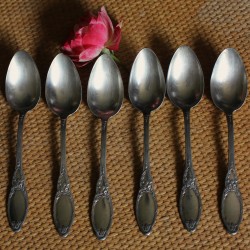 Un lot de 6 Cuillères à soupe métal argenté Feuillages