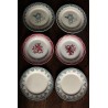 6 assiettes plates dépareillé Marsac rouge Digoin Terre de Fer bleu