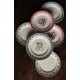 6 assiettes plates dépareillé Marsac rouge Digoin Terre de Fer bleu