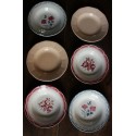 6 assiettes creuses dépareillé Digoin Sarreguemines rouge bleu rose