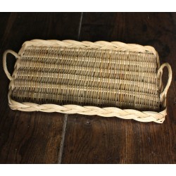 Plateau rectangle osier clair deux anses vintage