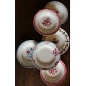 6 assiettes creuses dépareillé Marsac Marinette Digoin Bleu rouge Badonviller